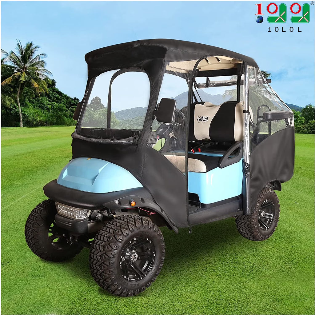 10L0L Golf Cart Enclosure for Club Car Precedent 4 Passenger , 600D Windproof Waterproof Driving Rain Cover, Black