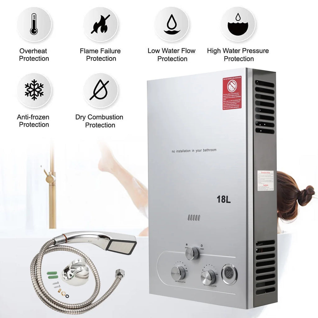 NICCOO 18L Instant Hot Gas Water Heater Portable Outdoor LPG Camping Shower System