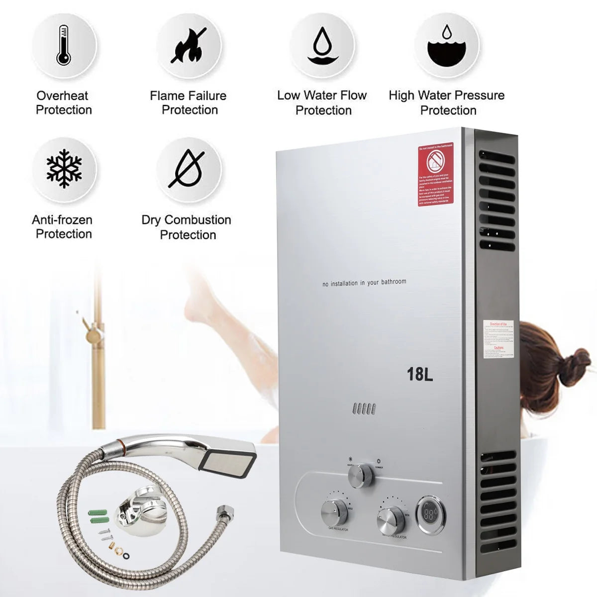NICCOO 18L Instant Hot Gas Water Heater Portable Outdoor LPG Camping Shower System