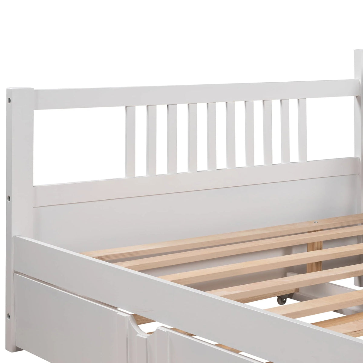 Daybed with Trundle Included, Full Size Daybed Bed Frame with Headboard and Footboard, Living Room Sofa Bed with Pull Out Bed, Wood Single Bed for Kids Boys Girls, No Box Spring Needed, White, J948