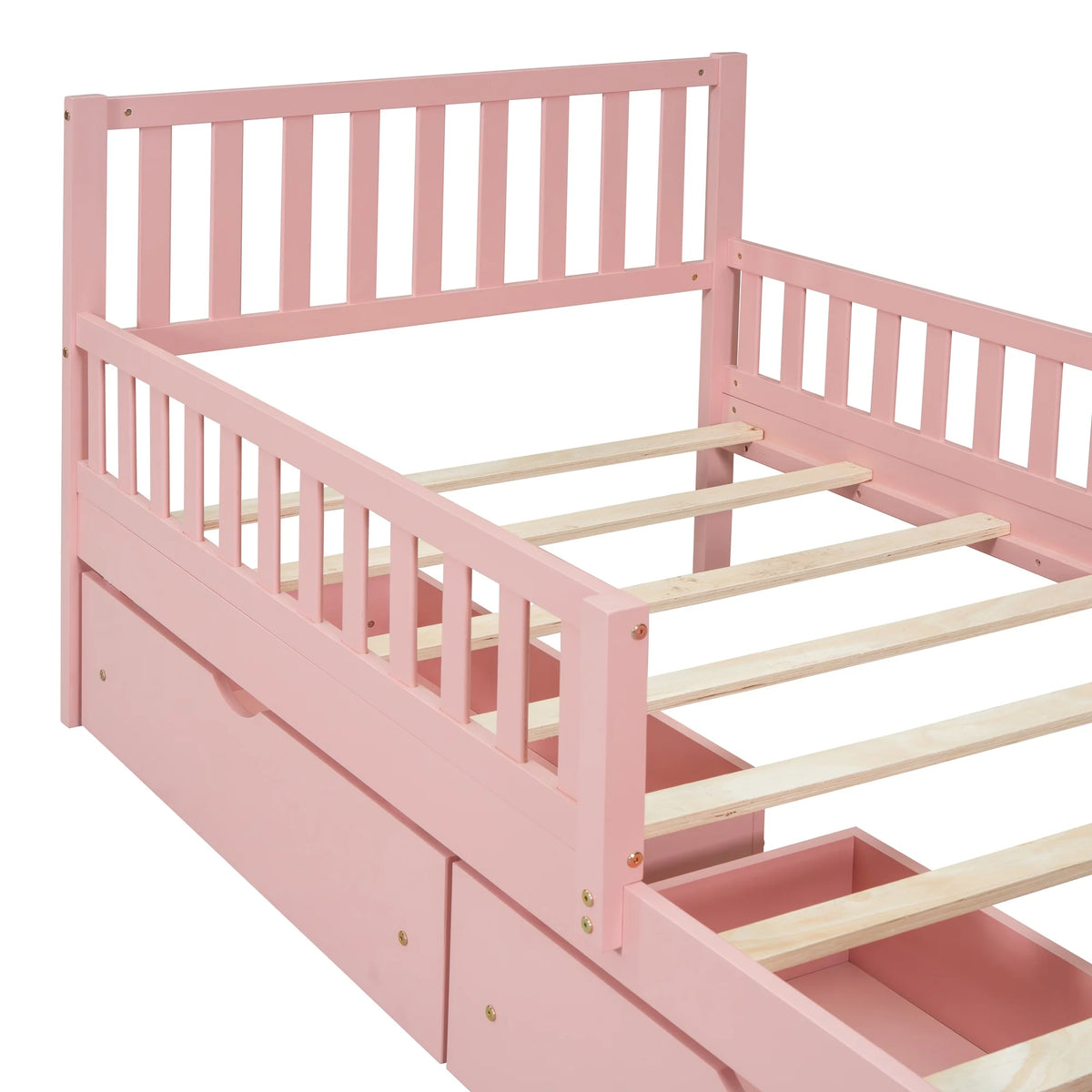 Bellemave Twin Bed with Storage Drawers and Fence Rails, Wood Platform Beds Frame with Headboard, Twin Size Storage Bed for Kids Boys Girls Teens��White)