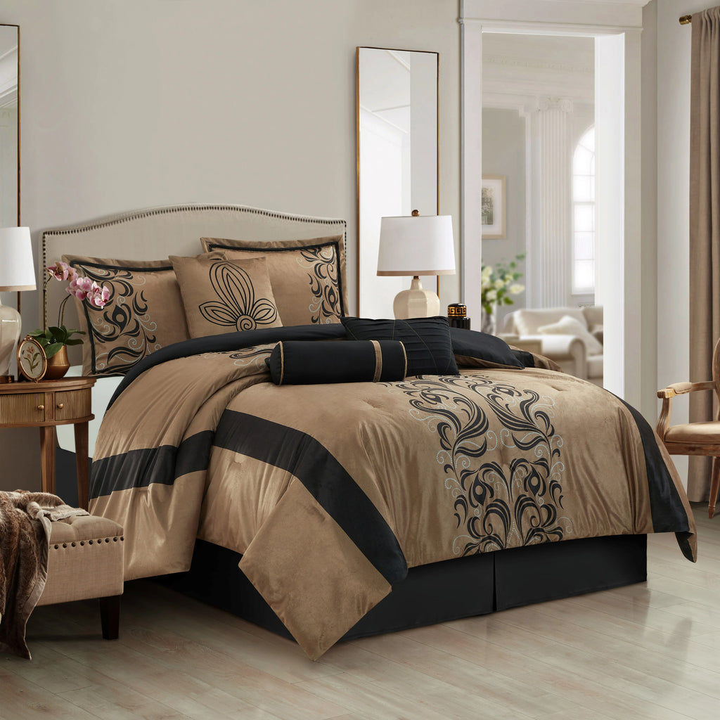 Lanco Smoke Grey Comforter Set California King Size, 9 Piece Jacquard Floral Bedding Set, All Season, Ultra-Soft, Matching Pillows & Shams, Bed Skirt