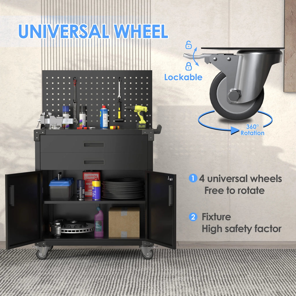 Aobabo Metal Storage Cabinet with Lock,Garage Storage Cabinet with Wheels,72In Steel Storage Cabinet for Garage Home Storage, Black Required-Assembly