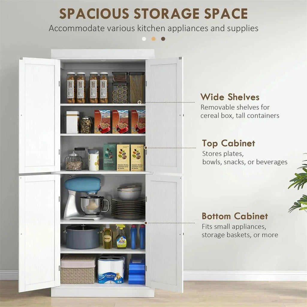 Demi Bonn 72" Large Kitchen Cabinet, Pantry Storage with Doors & Shelves, Freestanding Food Pantry Cabinet, Space-Saving Storage Solution, White
