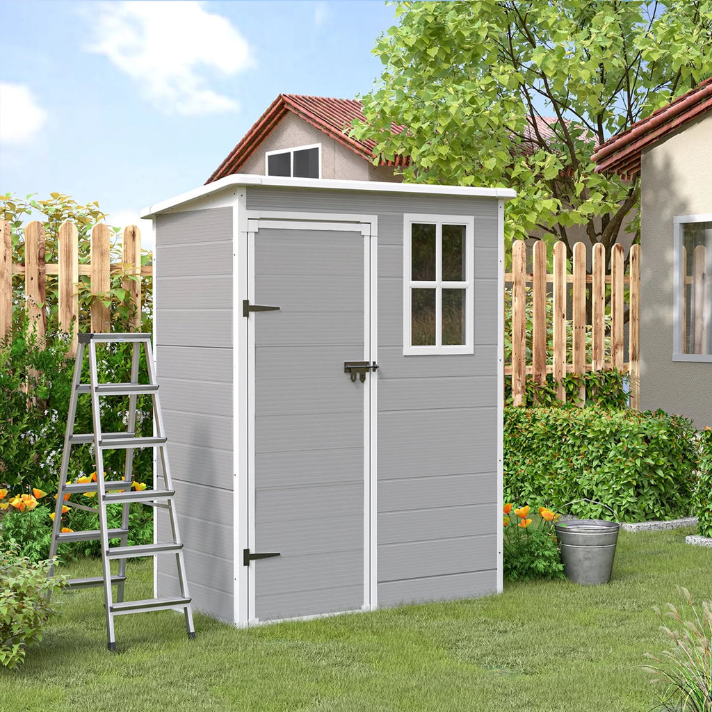 ECOPATIO Outdoor Storage Shed 5x3 FT, Resin Garden Shed for Bike, Tool, Plastic Outside Sheds & Outdoor Storage Storage Box with Lockable Door for Backyard, Patio, Lawn, Sandstone