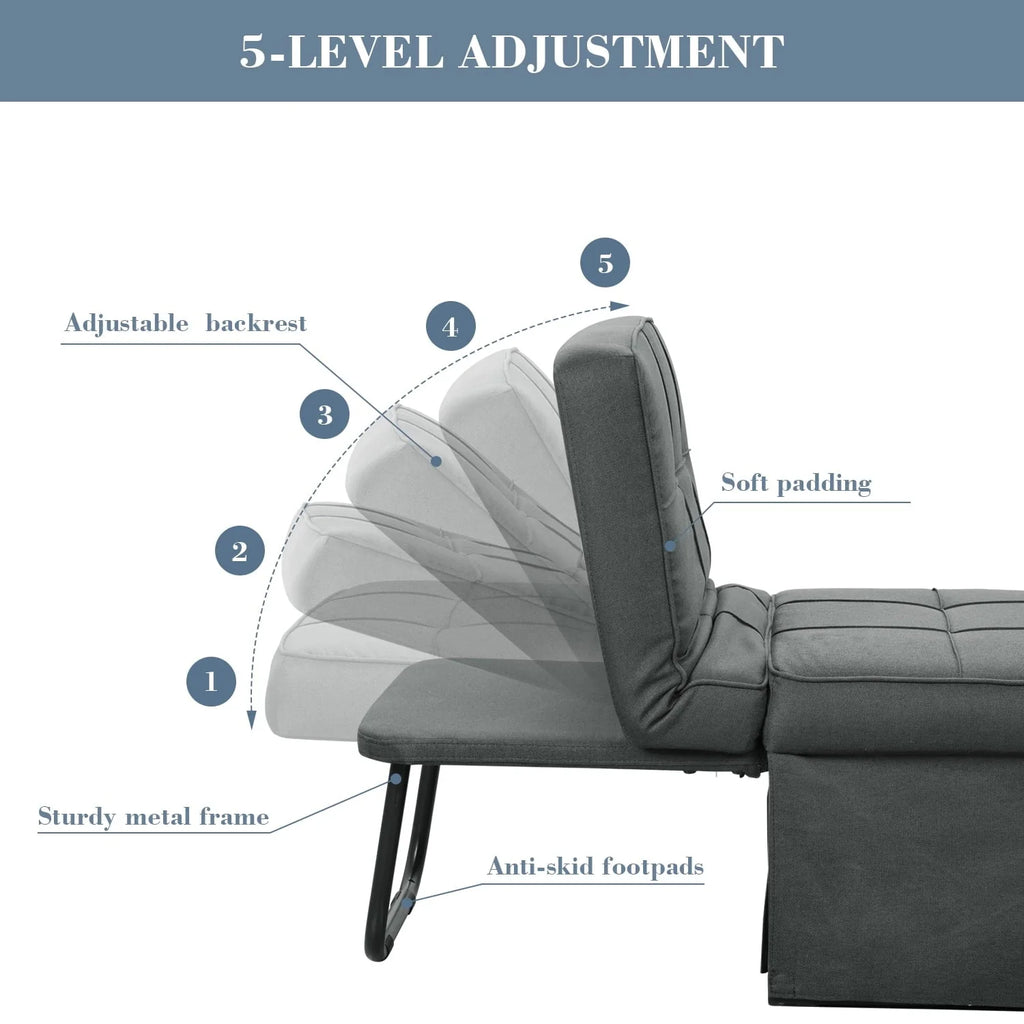 Ainfox Folding Sofa Bed, 4 in 1 Daybeds Ottoman Chair Lounge Couch for Guest Sleeper, Suitable for Modern Living Room, Bedroom, Small Single Size(Dark Grey)