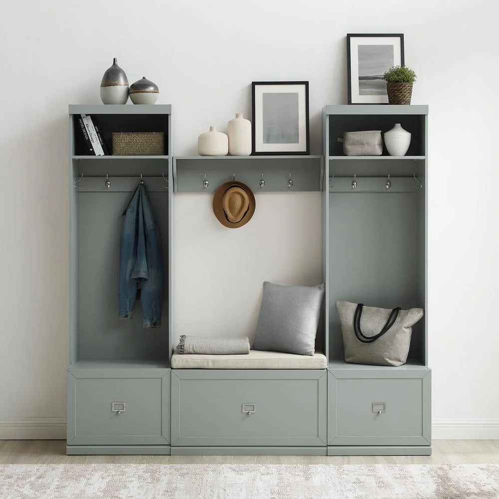 Crosley Furniture Harper 4Pc Entryway Set White - Bench, Shelf, & 2 Hall Trees