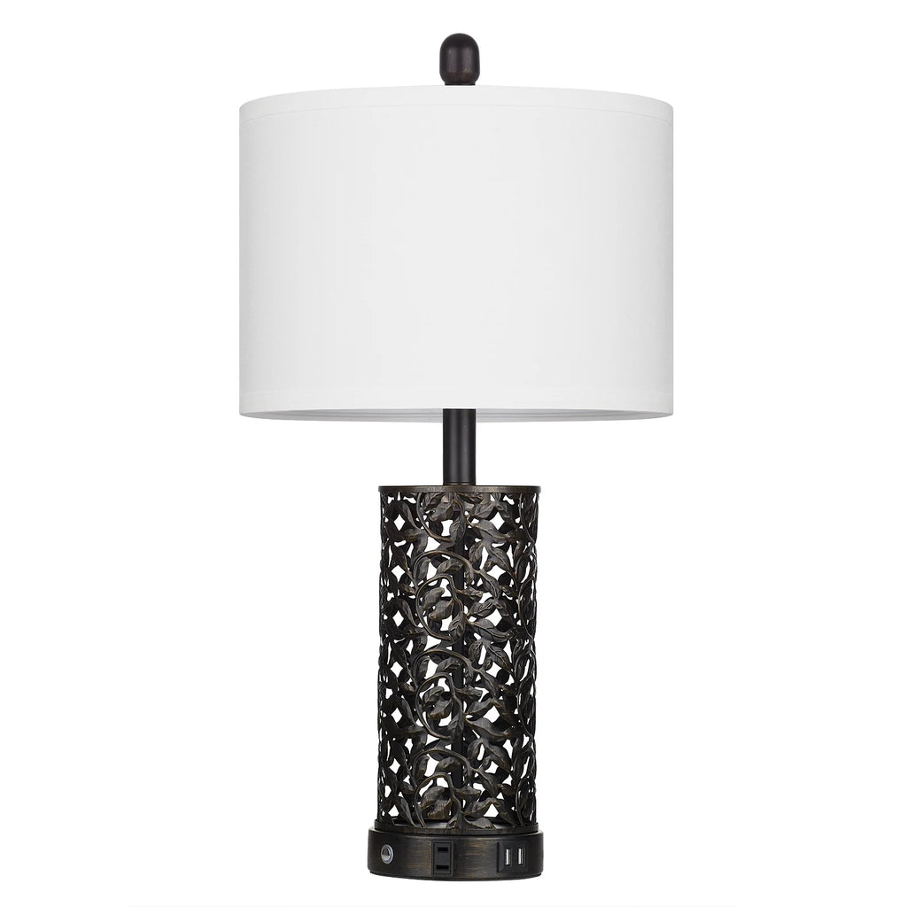 Cinkeda Table Lamp Set of 2 for Living Room Bedroom with USB Ports AC Outlet 3 Way Dimmable Touch Nightlight Farmhouse White Floral Nightstand Bedside Lamps