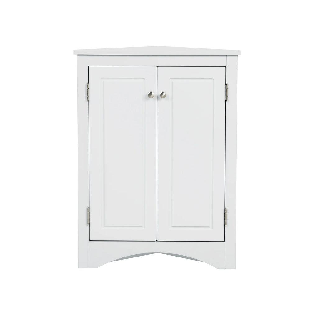 Home Floor Corner Cabinet with Adjustable Shelves and Two Doors, Triangle Bathroom Storage Cabinet, Modern Style Freestanding Floor Cabinet for Kitchen, Living Room and Hall, Oak
