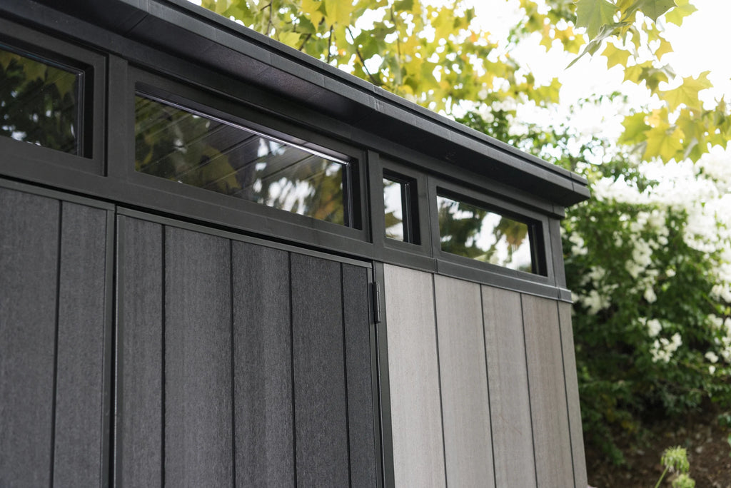 Keter Artisan 9x7 Foot Large Outdoor Shed & Floor w/Modern Design, Grey