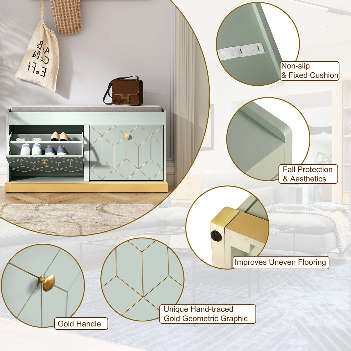 HLR White Shoe Cabinet, Shoe Cabinet with 2 Drawers Shoe Storage, Entryway Bench with Padded Seat