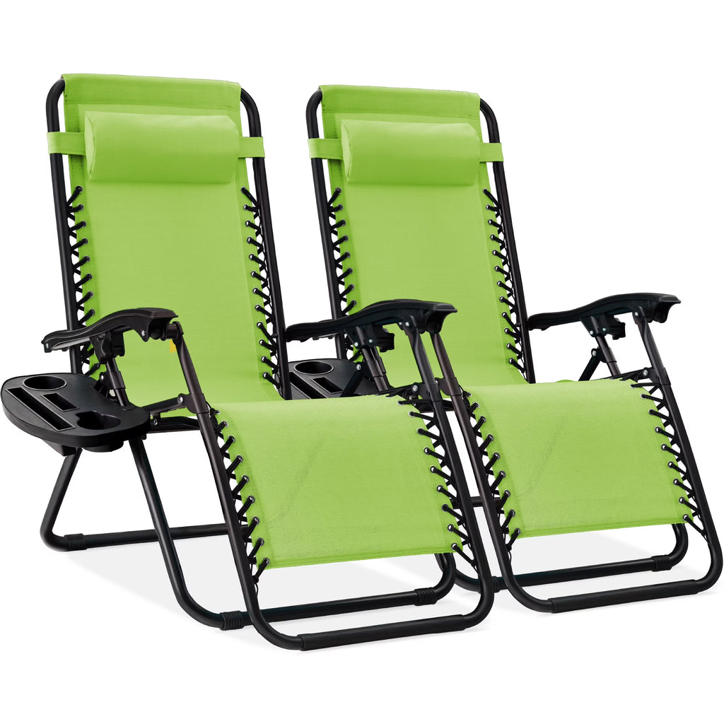 Best Choice Products Set of 2 Zero Gravity Lounge Chair Recliners for Patio, Pool w/ Cup Holder Tray - Gray