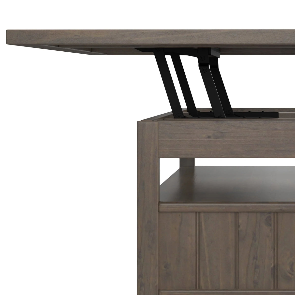 Simpli Home Lev SOLID WOOD 48 inch Wide Rectangle Transitional Lift Top Coffee Table in Smoky Brown