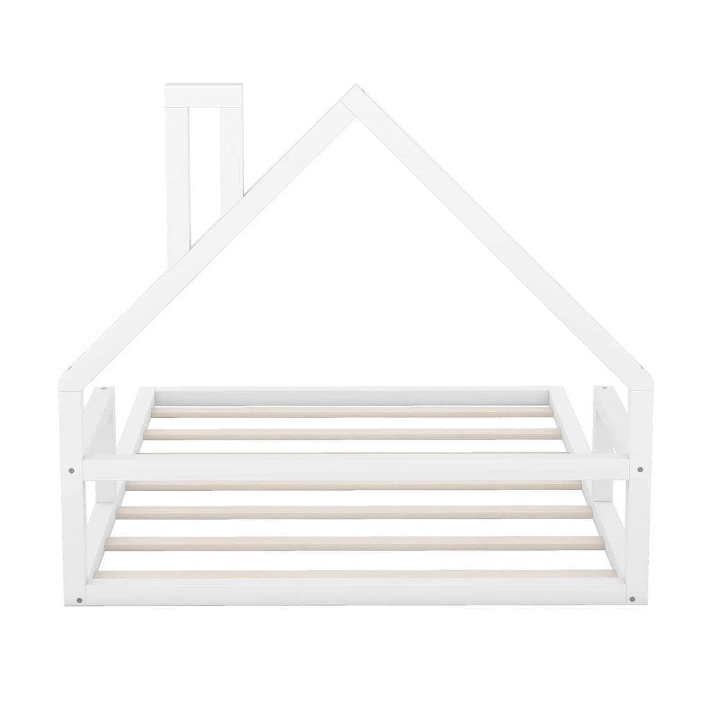 Euroco Twin Size Wood Floor Bed for Kids Room, Toddler House Bed, Natural