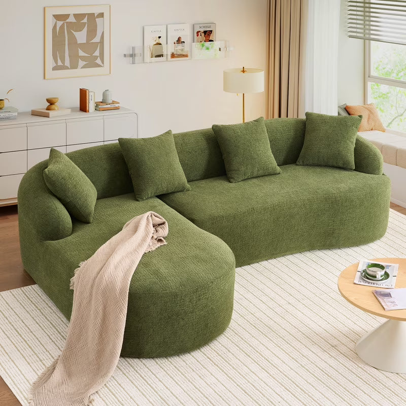 Timbernest 99" Modular Sectional Sofa with Pillows, Chenille L Shaped 3-Seater Couch with Deep Seat, White