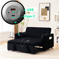 BINBANK Black Velvet 3-in-1 Convertible Sleeper Sofa Bed a?? USB Charging, Adjustable Backrest Pull-Out Futon Loveseat Couch for Living Room, Apartment & Small Space