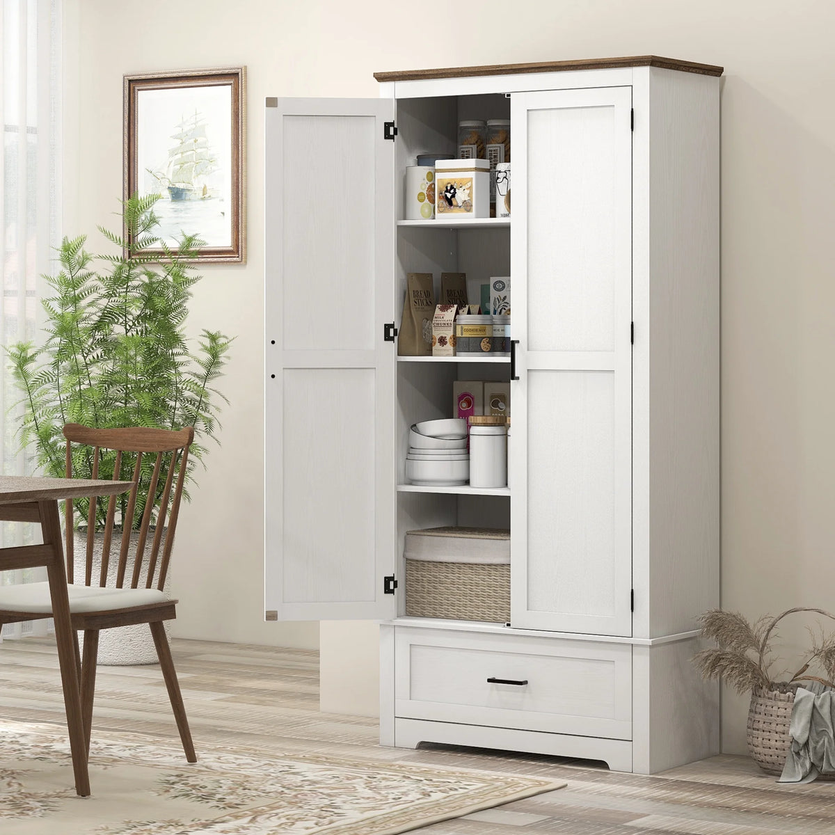 HOMCOM 69" Tall Kitchen Storage Cabinet with Adjustable Shelves, Black