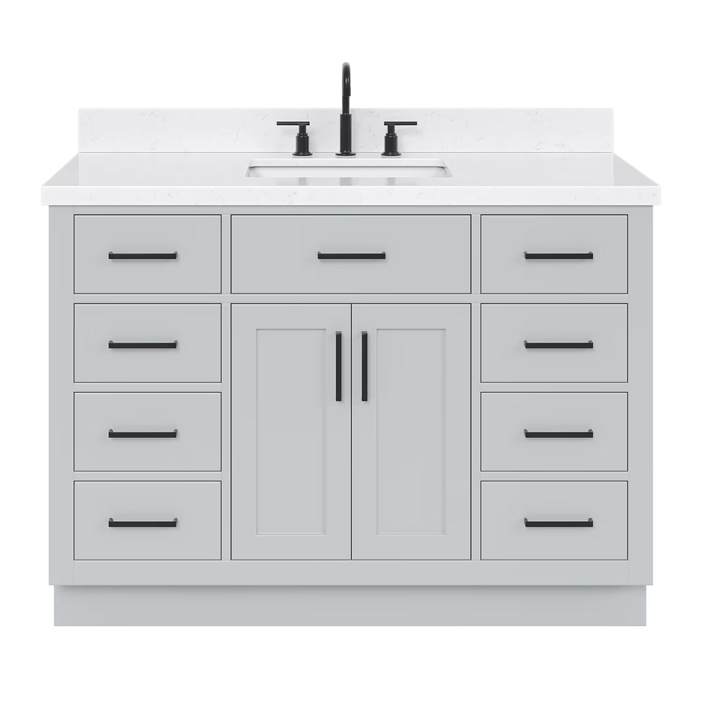 ARIEL Hepburn 48 Inch Rectangle Sink Bathroom Vanity With Carrara White Quartz Countertop 1.5 Edge In Grey