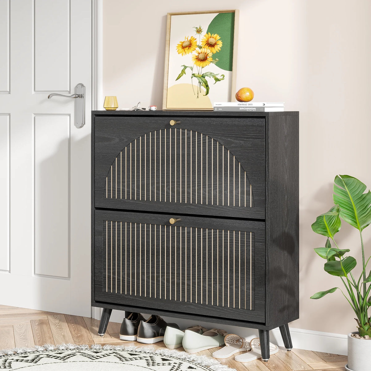 Shoe Storage Cabinet with 2 Flip Drawers, Modern Shoe Cabinet Storage for Entryway, Entryway Shoe Storage