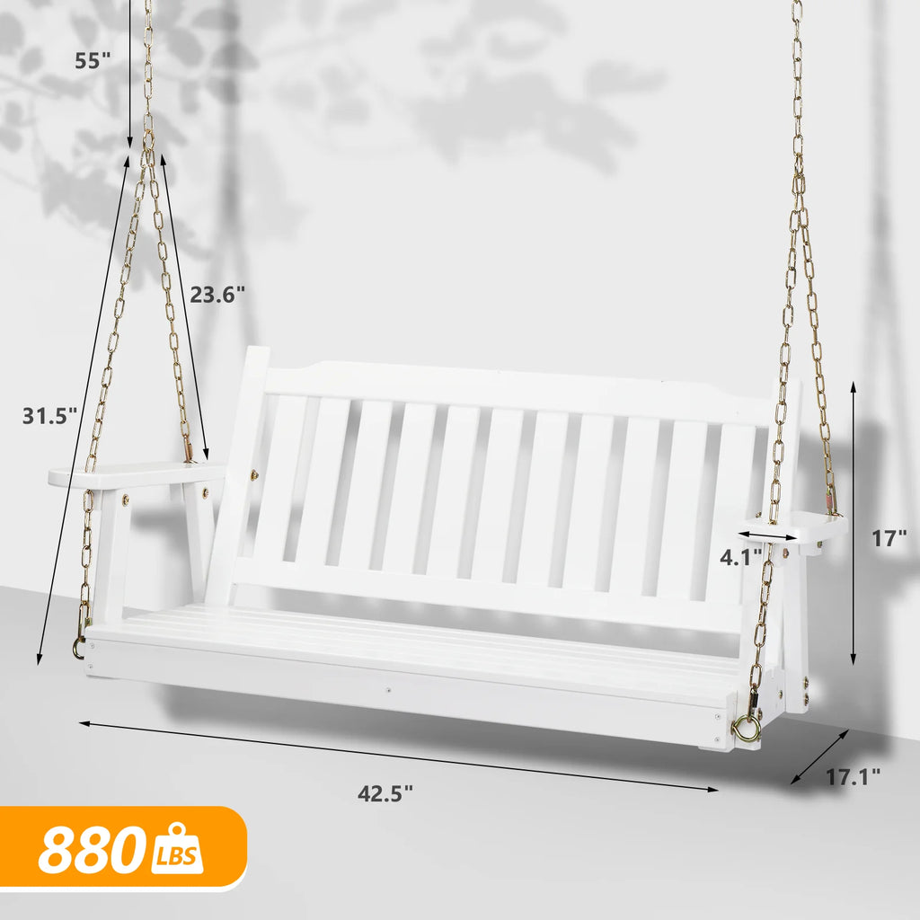 VINGLI Heavy Duty 880 LBS 4 FT Patio Wooden Porch Swing with Upgraded Adjustable Chains, Rustic