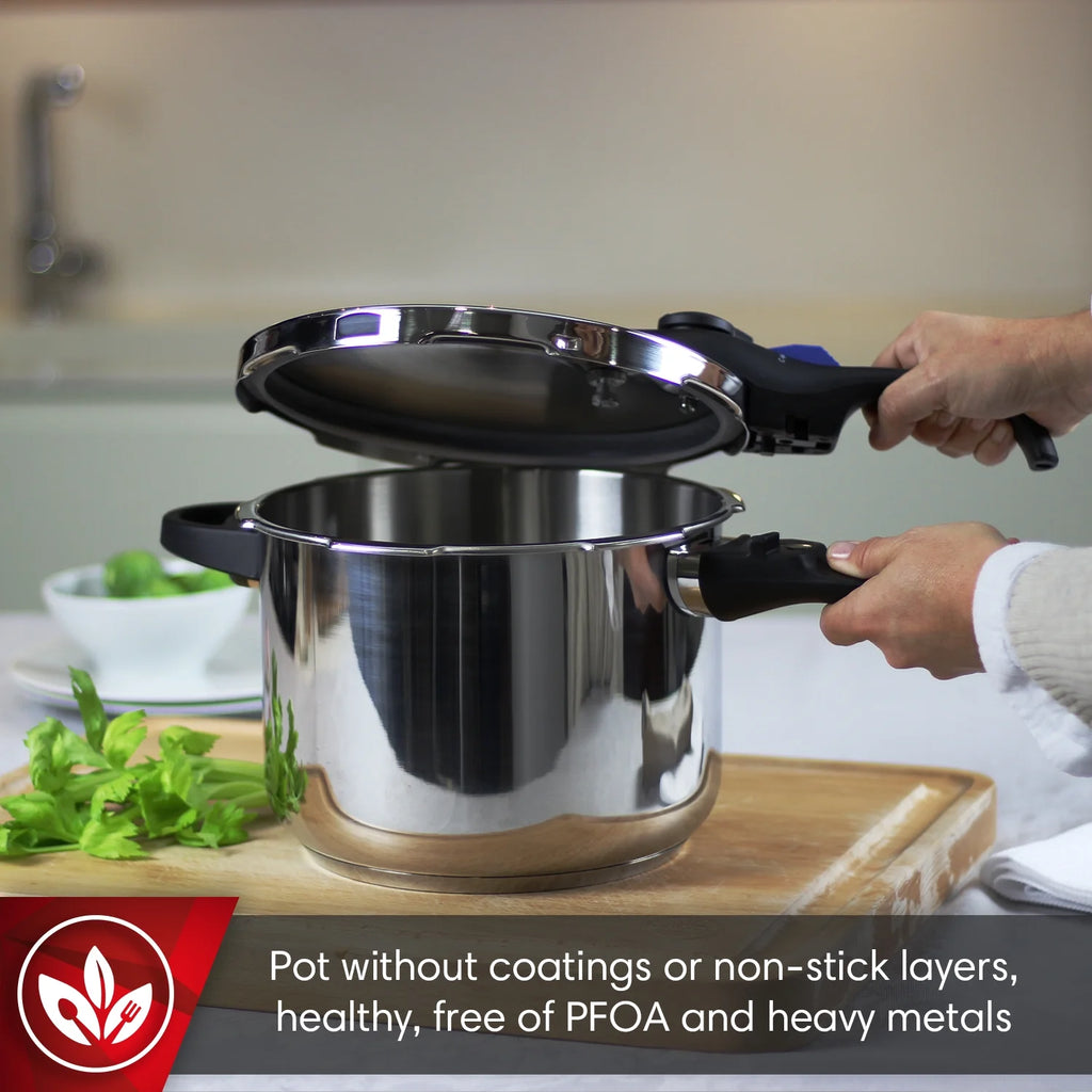 MAGEFESA Favorit Six Stainless Steel  Pressure Cooker Set, 3.2 Qt & 6.3 Qt, Induction Compatible �C Special Edition (Steam Basket, Lid & Recipe Book)