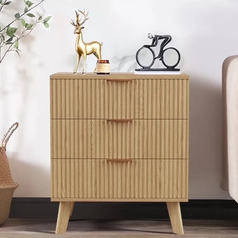 YOCWO Fluted Nightstand for Bedroom Set of 2 , Wood Bedside Table Set of 2 with Drawers, Black