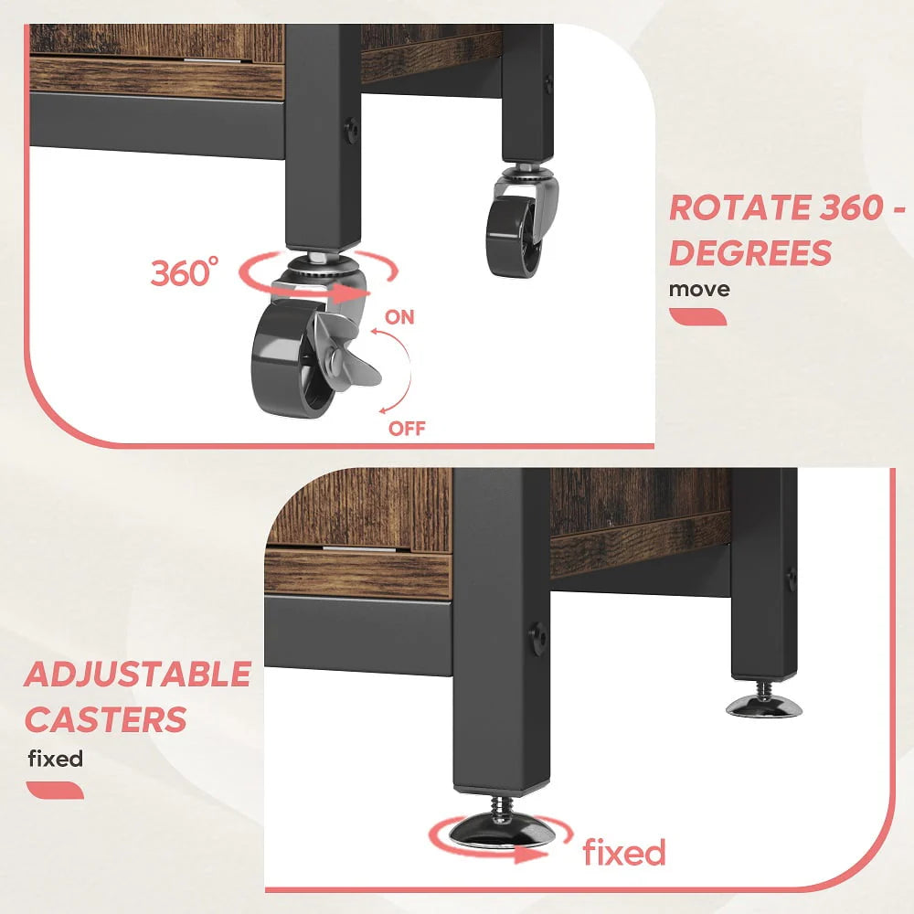 Bestier 3-Tier Baker's Rack with Cabinet, Kitchen Storage Shelves, Microwave Oven Stand, Coffee Bar with Hooks in Rustic