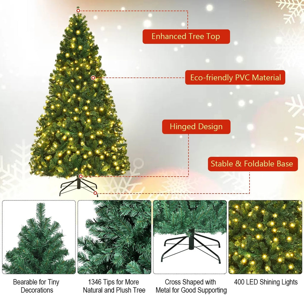 Costway 7Ft Pre-Lit PVC Hinged Christmas Tree 300 LED Lights Green