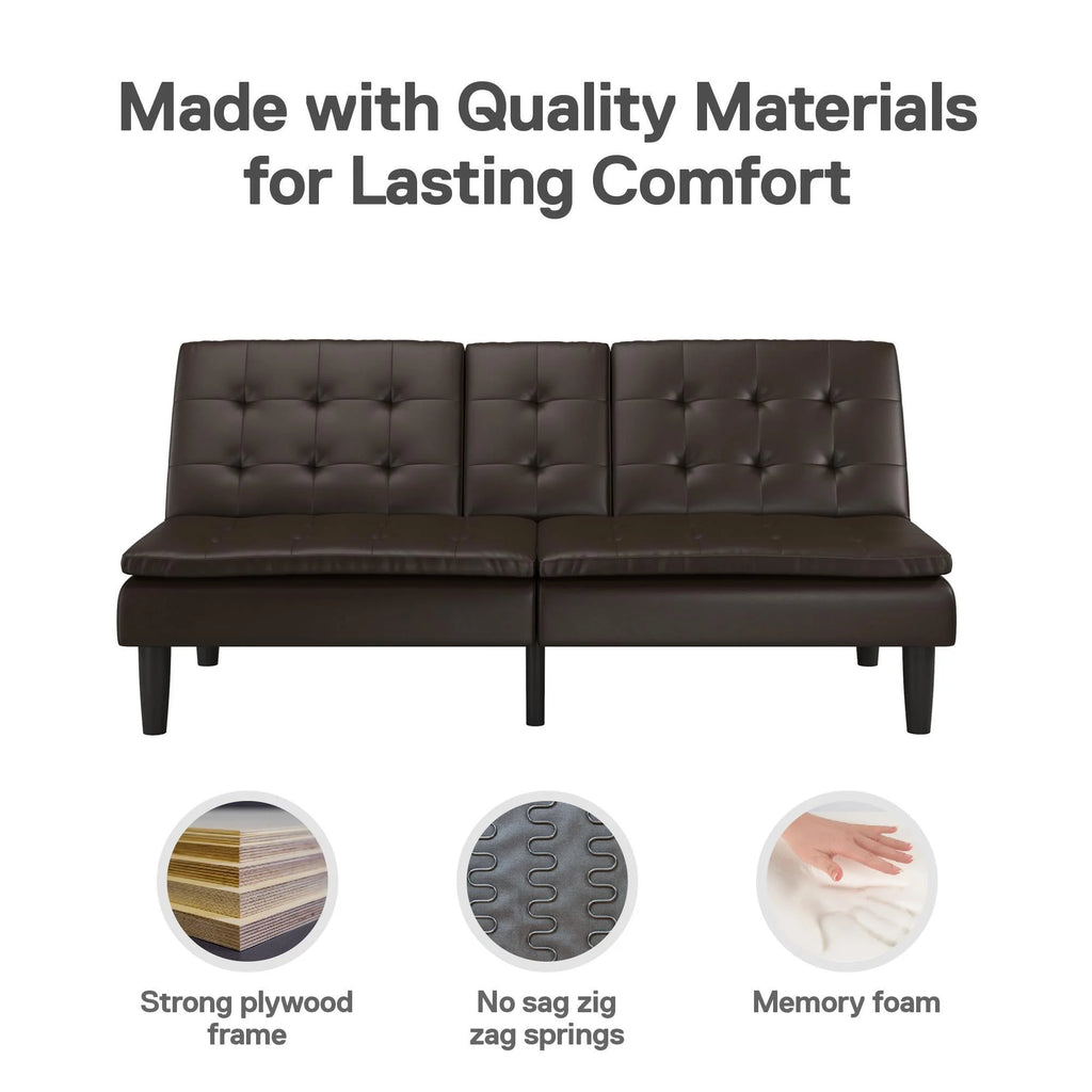 Mainstays Memory Foam 71.5" Futon with Cupholder and USB, Black Faux Leather