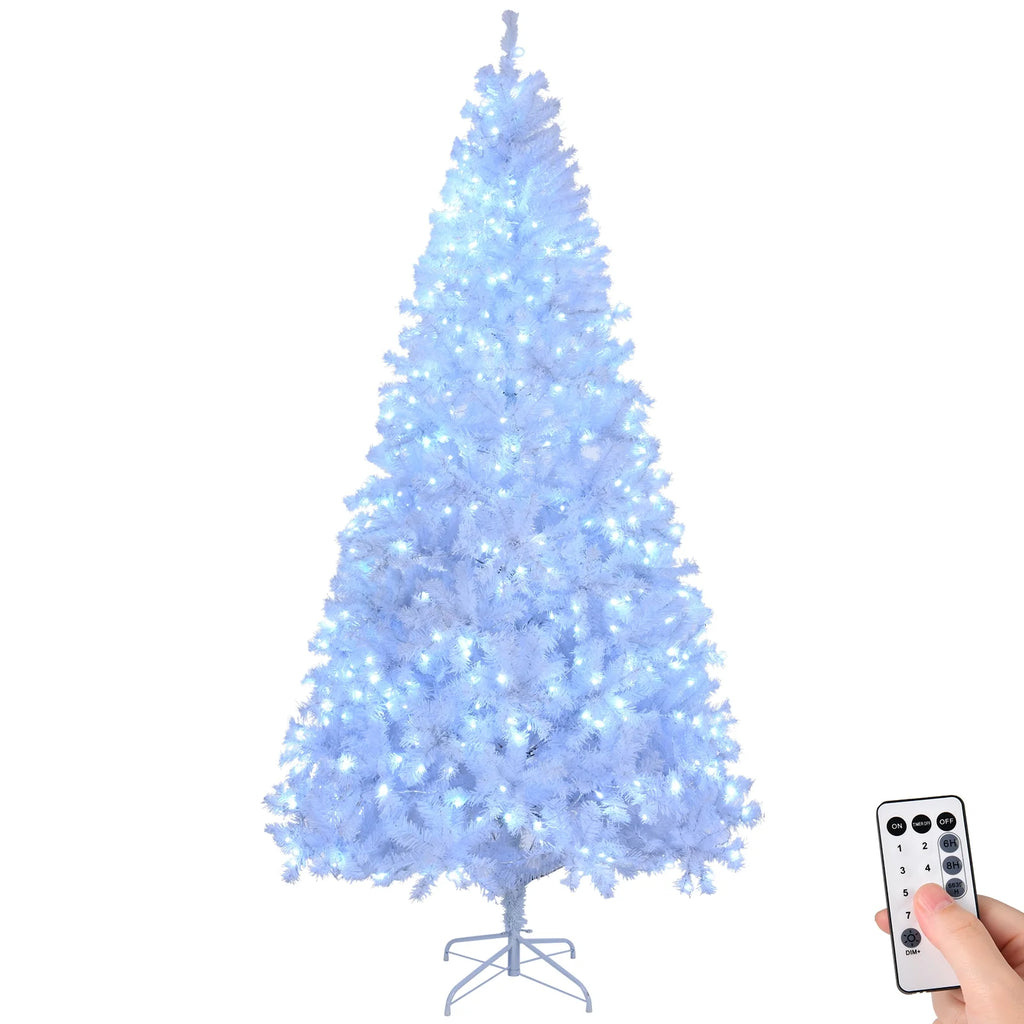Ktaxon 9 FT Pre-Lit Christmas Tree, Hinged Xmas Pine Tree with 2000 Branch Tips, 650 Lights and Remote Control for Holiday Party Office Home, White