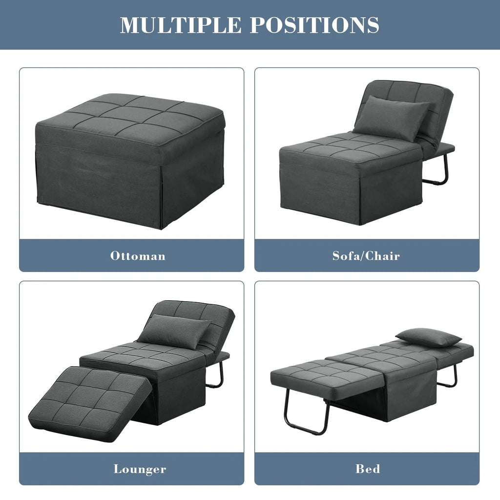 Ainfox Folding Sofa Bed, 4 in 1 Daybeds Ottoman Chair Lounge Couch for Guest Sleeper, Suitable for Modern Living Room, Bedroom, Small Single Size(Dark Grey)