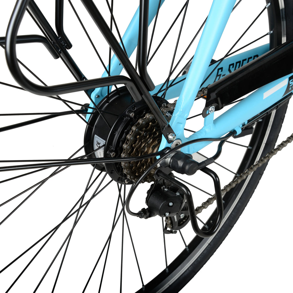 Hyper Bicycles E-Ride 700C 36V Electric Commuter E-Bike for Adults, Pedal-Assist, 250W Motor, Blue
