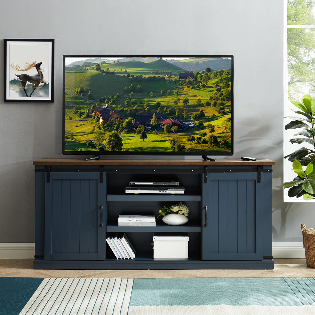 FESTIVO Farmhouse TV Stand for 75" TV, Entertainment Center, Sliding Barn Door TV Stand, 68 inch TV Console Table, Home Living Room Media Console with Adjustable Shelf - Off White