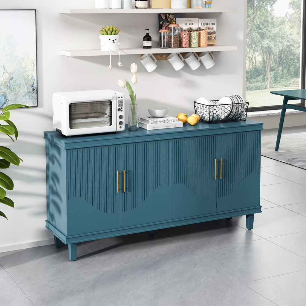 Large 4-Door Storage Cabinet with Adjustable Shelves, Modern Multi-Room Organizer for Living Room, Kitchen, Bedroom, Hallway - Blue