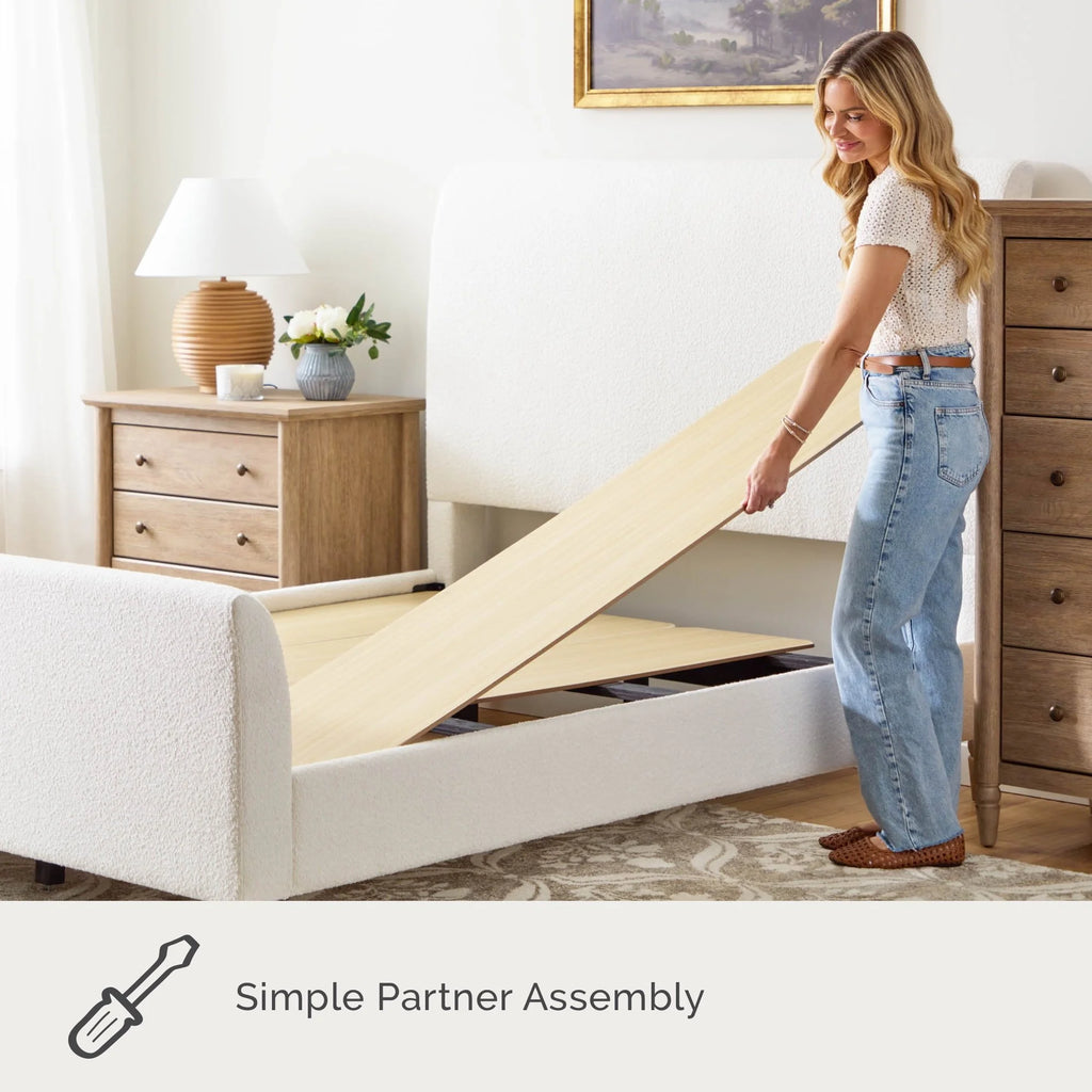 My Texas House Flynn Boucle Platform Bed, Queen, Cream