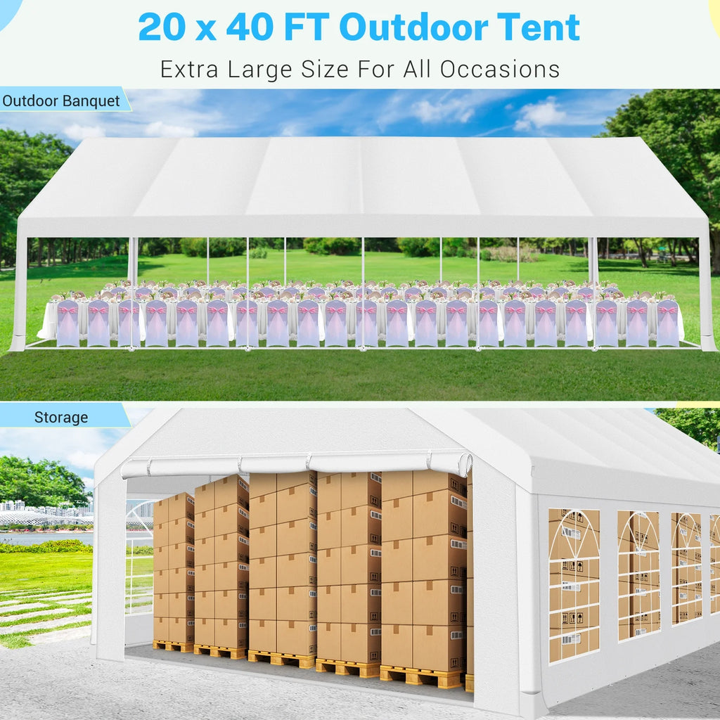 COBIZI 20'x 40' Large Heavy Duty Outdoor Canopy Party Tent & Carport, Upgraded Wedding Event Shelter Gazebo with 8 Removable Sidewalls, Big Tent for Birthday Party, Outdoor Event, Wedding, White