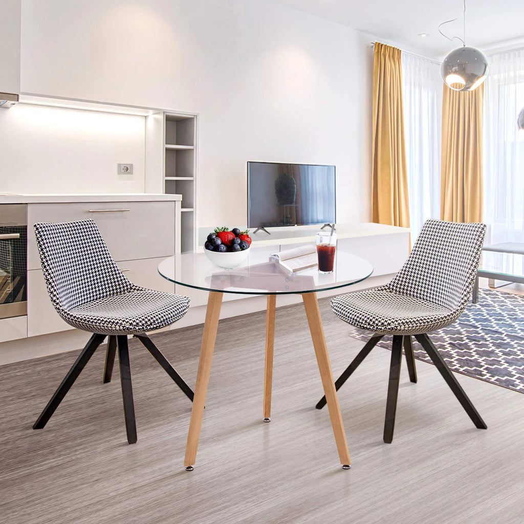 Ivinta Modern Round Glass Home Kitchen Small Dining Table Brown Oak Legs 31.5 inch