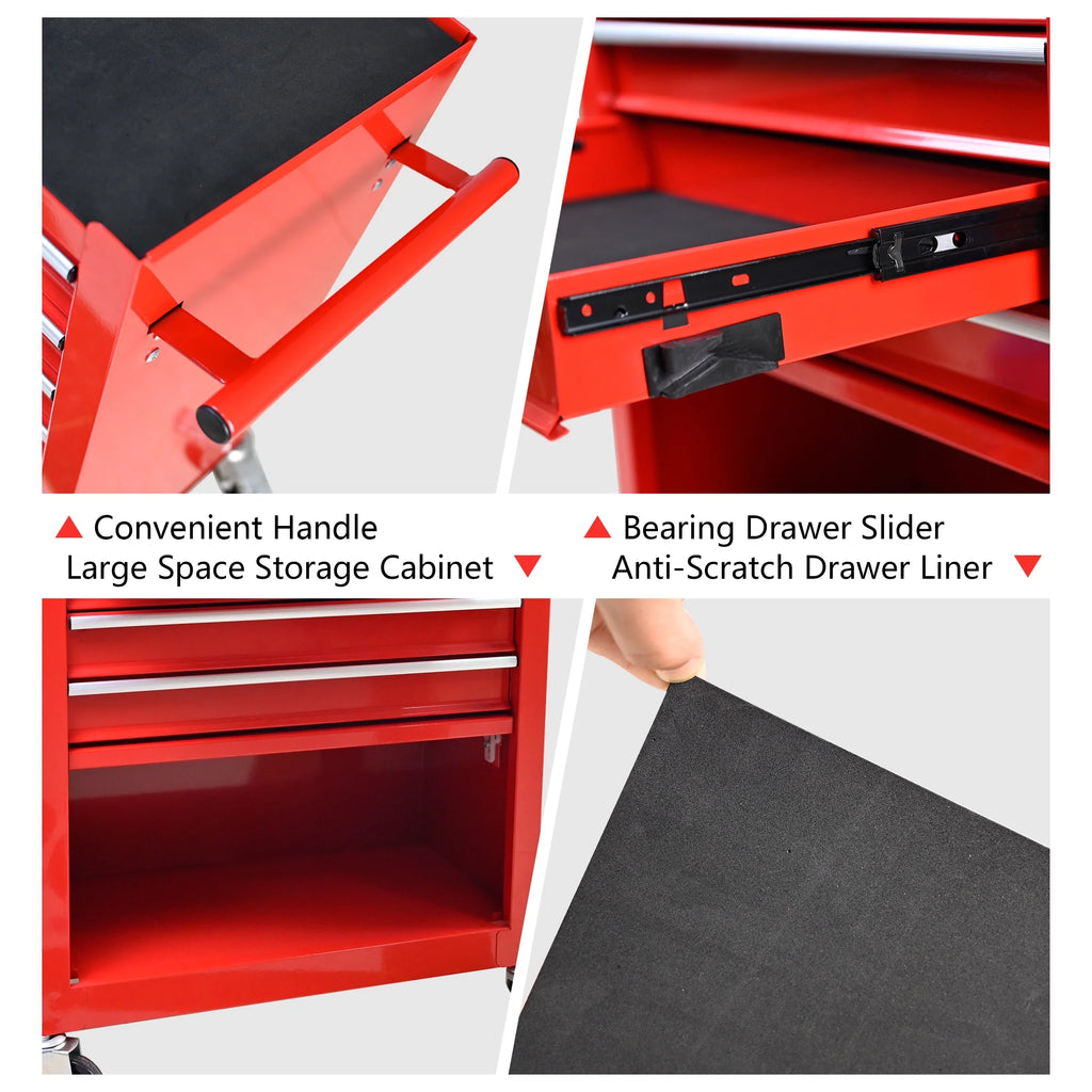 Seizeen Rolling Tool Chest on Wheels, Metal Tool Cart Toolbox Storage Cabinet Organizer W/ 7 Drawers, Red