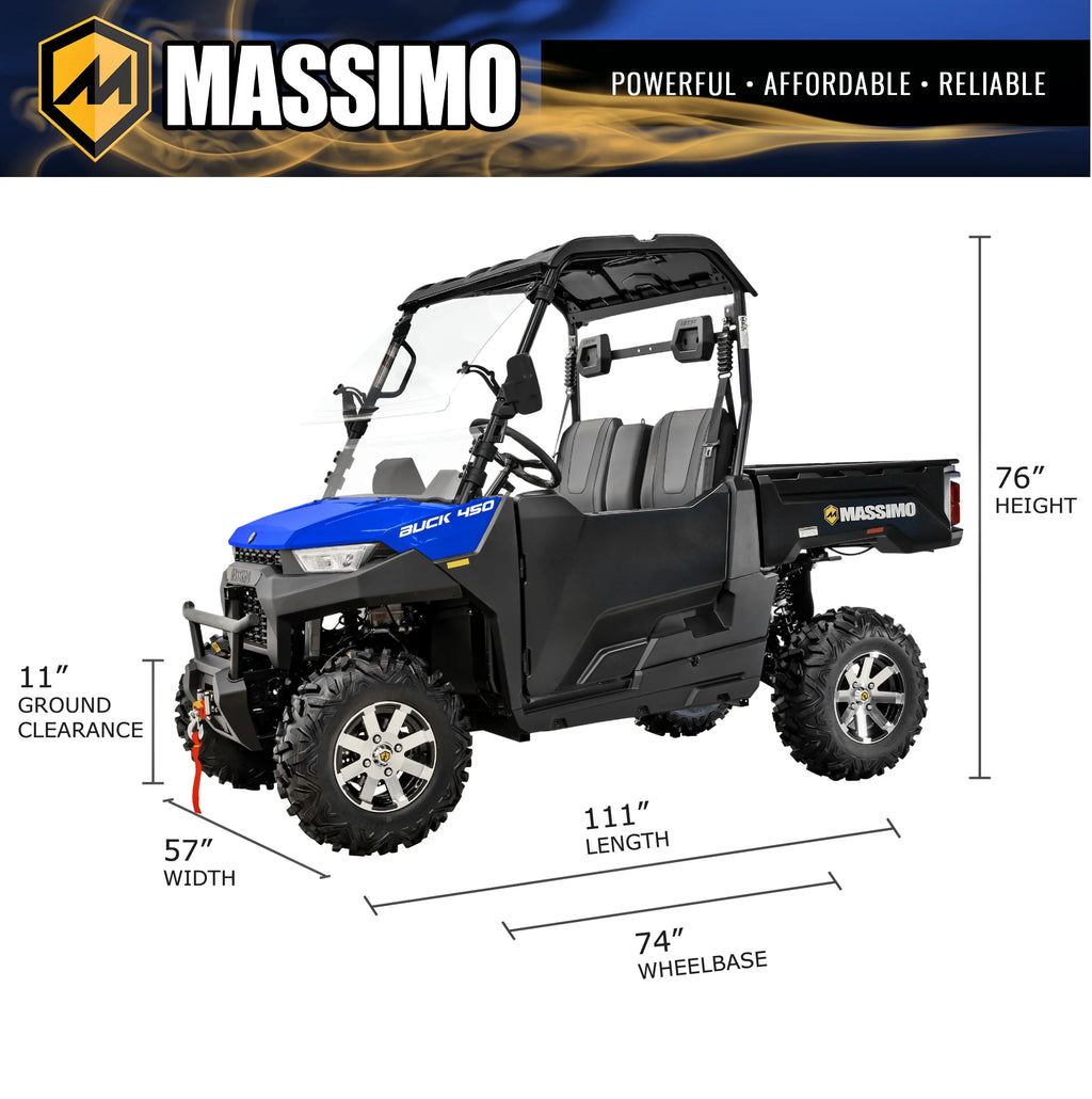 Massimo Buck 450 Side by Side UTV, EFI, 4 Stroke, 325cc, 25.5 HP, 4X4, 3000lb Winch - Red
