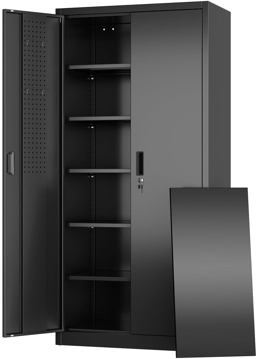 Supeer Locking Storage Cabinet with 5 Adjustable Shelves, Steel, Black, 71" H, Assemble Required