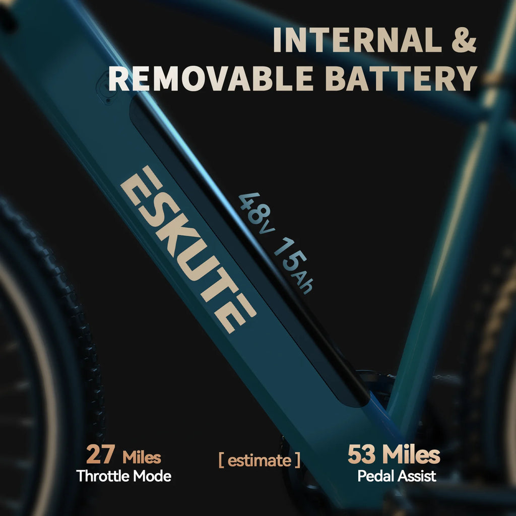 ESKUTE Netuno 27.5" Electric Bike, 48V 500W Bafang Motor, 48V 15Ah Removable Battery, Shimano 7 Speed Gears, Hydraulic Front Suspension and Disc Brakes