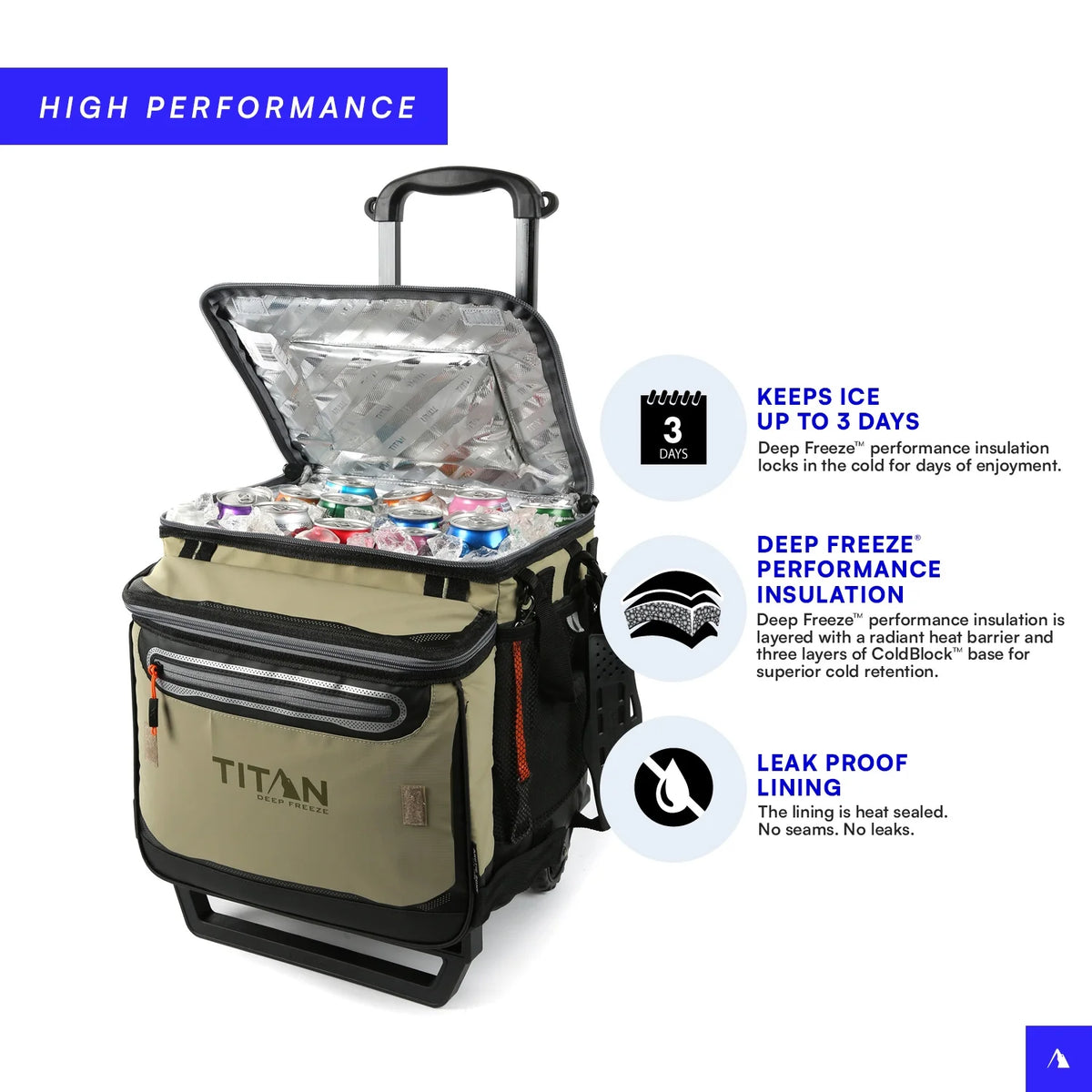 Arctic Zone? Titan Deep Freeze? 60(50+10) Can/40 Quart Wheeled Cooler - Process Blue