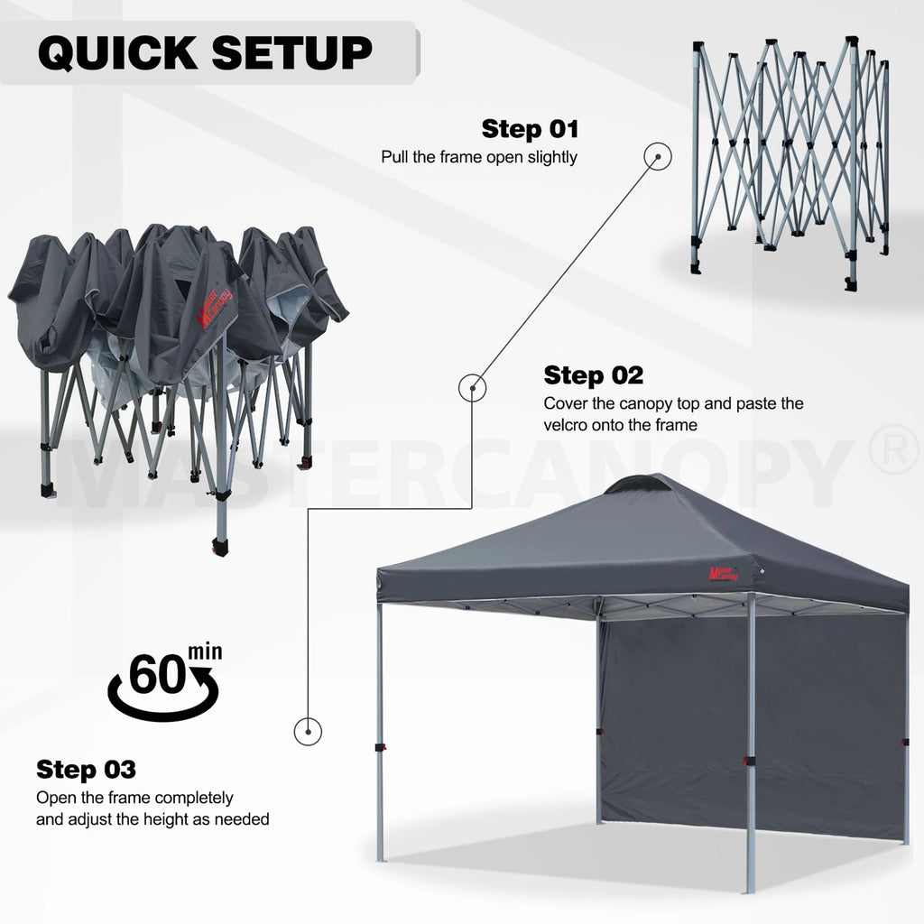 MASTERCANOPY 10' x 10' Easy Pop-up Canopy Tent Outdoor Shade Shelter with 1 Sidewall, White