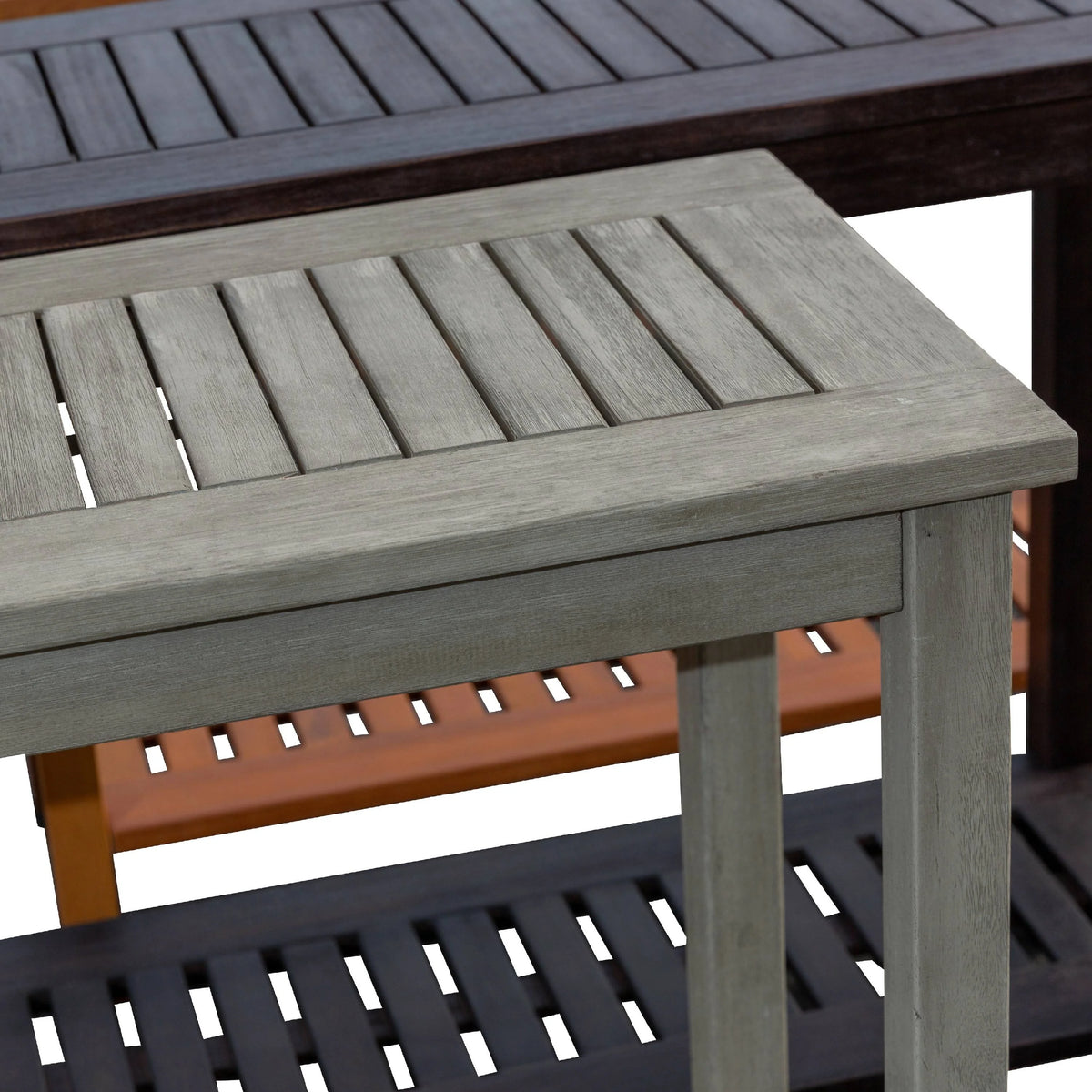 DTY  Outdoor Living Longs Peak Eucalyptus Console Table Silver Gray