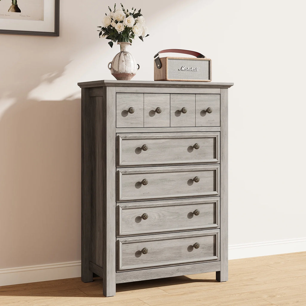 6 Drawer Wood Dresser for Bedroom, Chest of Drawers, Storage Organization Unit for Clothing, Gray