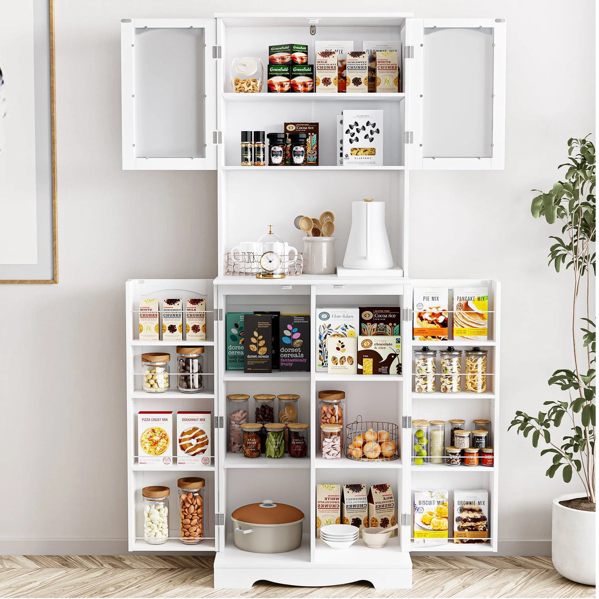 Homfa 71''  4 Doors Kitchen Pantry Cabinet, Tall Pantry Storage Cabinet with Adjustable Shelves, Microwave Cabinet for Dining Room, White