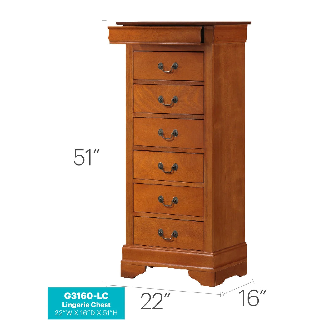 Glory Furniture Louis Phillipe 7 Drawer Lingerie Chest in Cherry