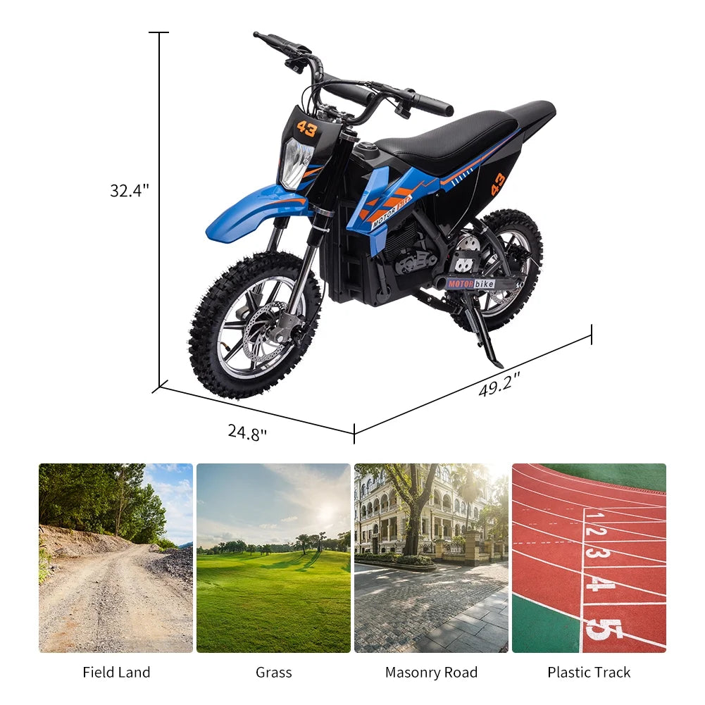 COZONY 36V Kids Electric Dirt Bike,15.5MPH Kids Electric Motorcycle W/ 350W Brushless Motor��LED lights, Air-Filled Tires, Leather Seat,Disc Brake,Max Load 175 Lbs,for Kids Ages 14+ Teenagers, Black
