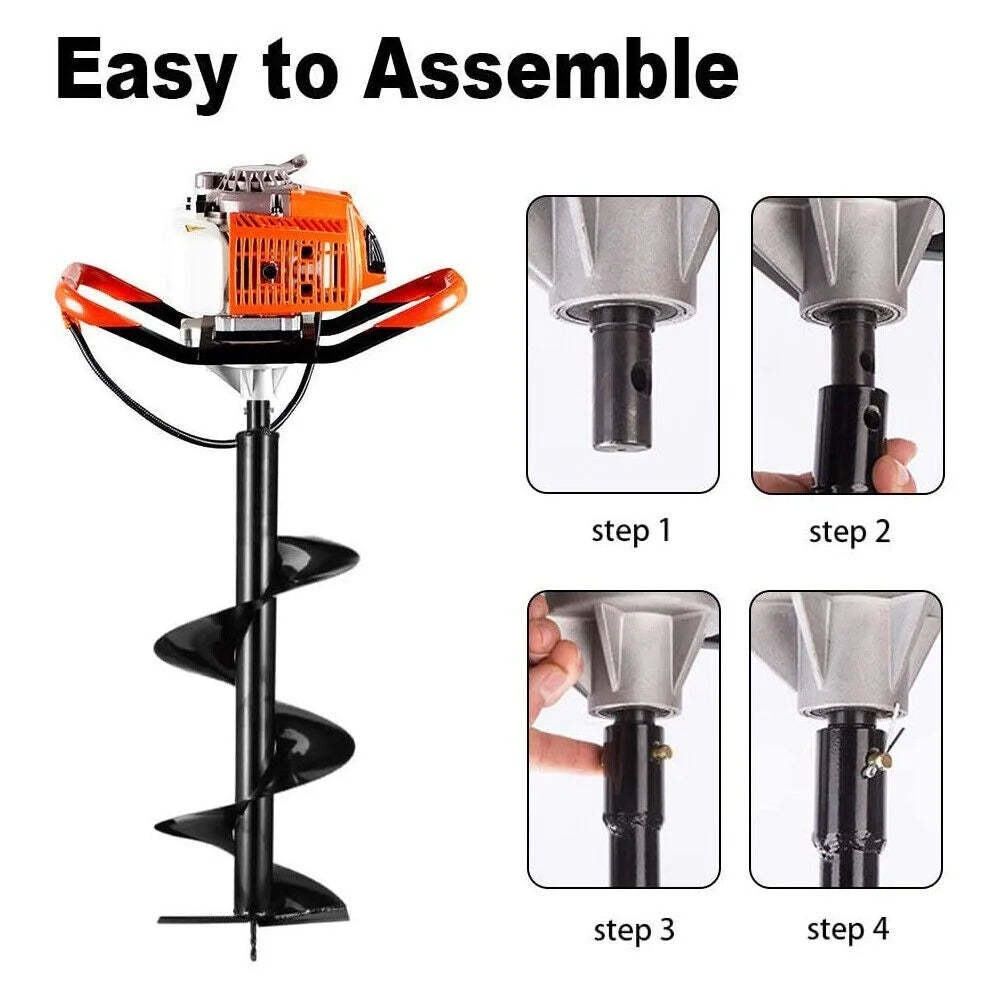 PRIJESSE Gas Powered Earth Digger Post Hole Digger with 3 Extension Rods + 3 Auger Drill Bits