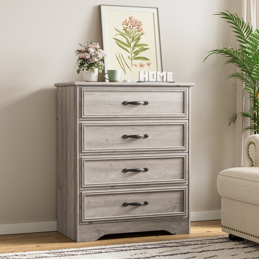 Duerer Modern Drawer Dresser for Bedroom, Living Room, Hallway, Dresser Chest with 4 Drawers, Black